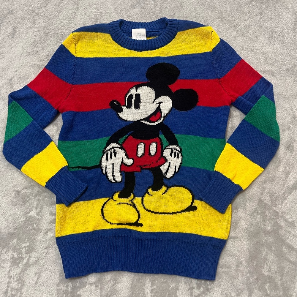 Little kid Disney 100th anniversary Mickey Mouse striped Knit Sweater (XS)